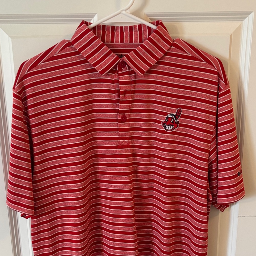 Cleveland Indians Columbia Red and White Striped Polo Shirt